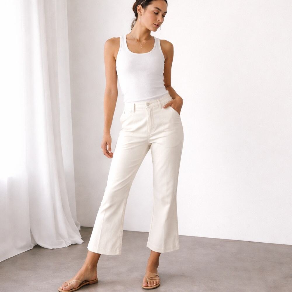 High-Rise Cream Boot Cut Pants for Women
